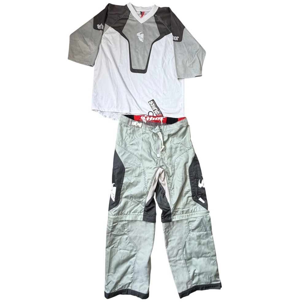 Thor Motocross Static Jersey and Pants Set Mens Large Grey White Black 1260